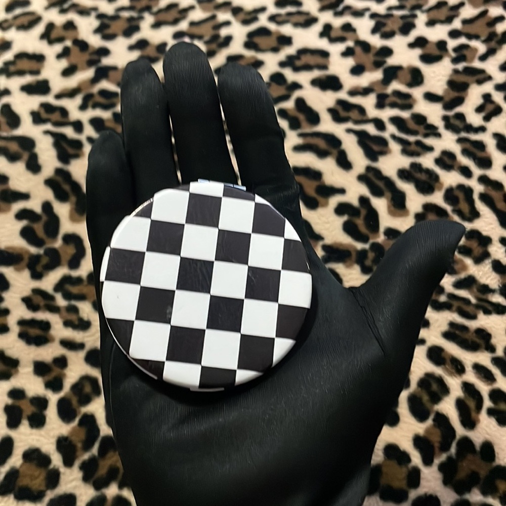CHECKERED 🏁 Compact Pocket Mirror Purse Black White Checkerboard Vans Beauty - Picture 3 of 14